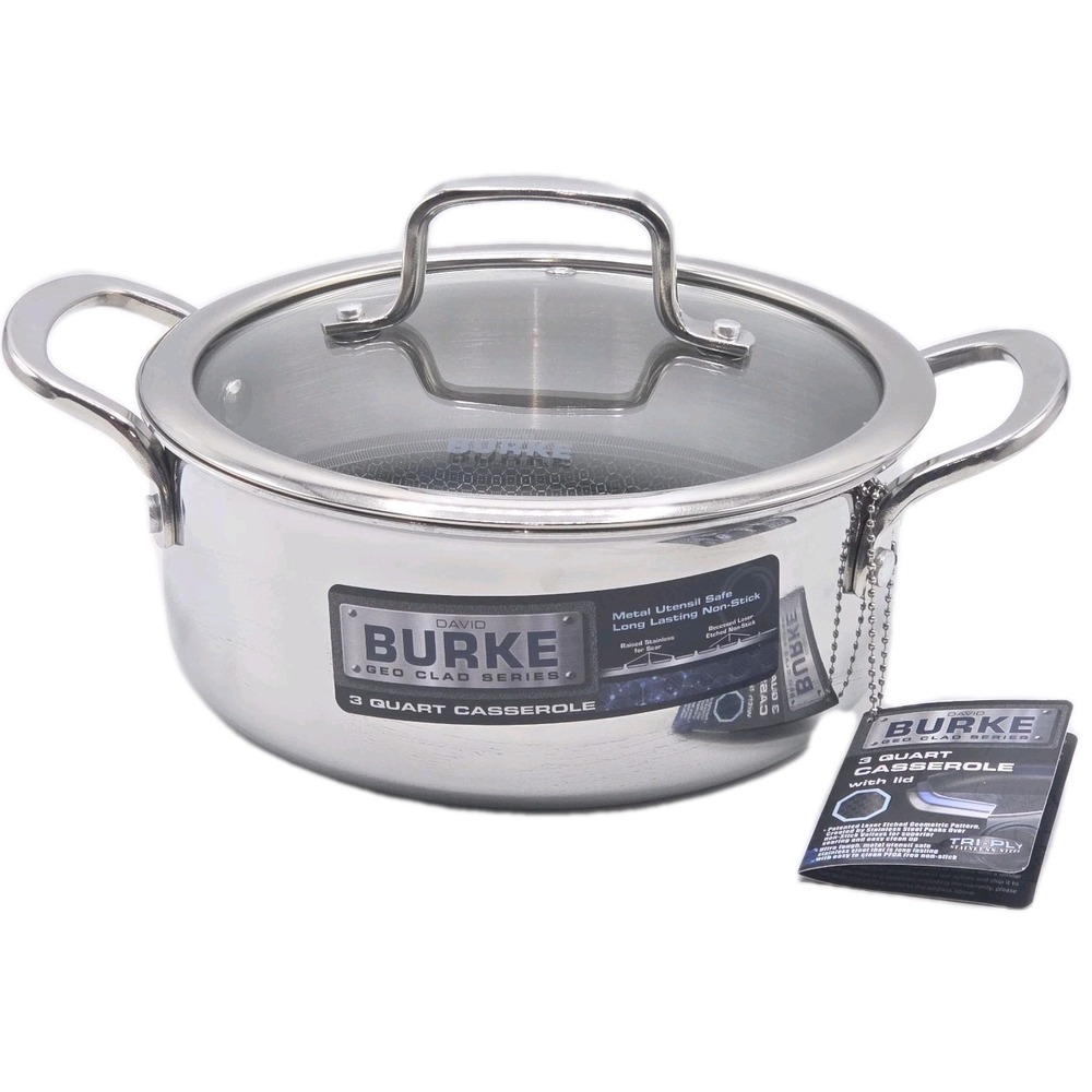 David Burke Geo Clad Cookware‎ 3Qt 8in Nonstick Casserole Stock Pot With Lid